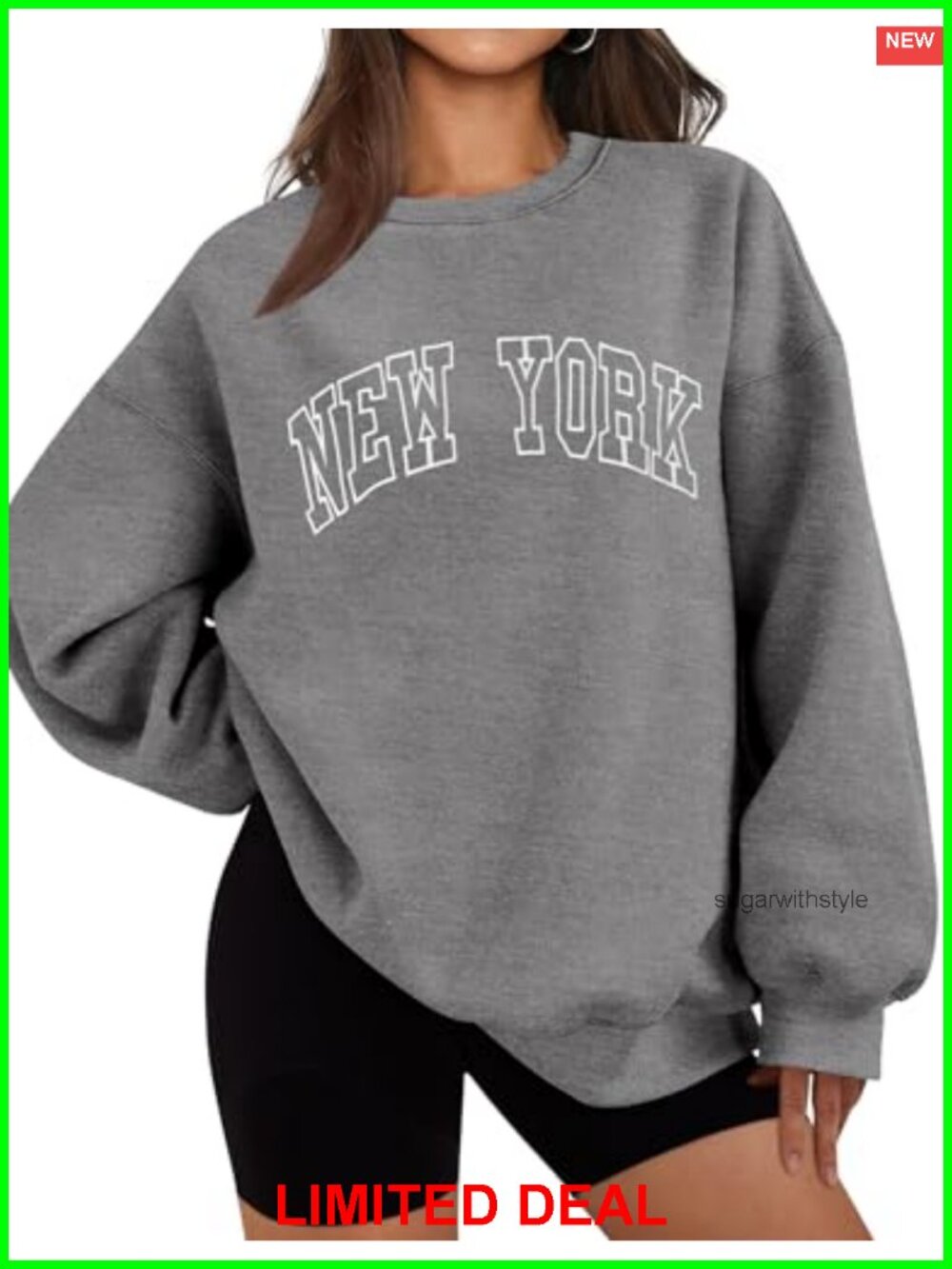 Oversized Crewneck Sweatshirt Cotton Polyester Fleece Lined Pullover Women